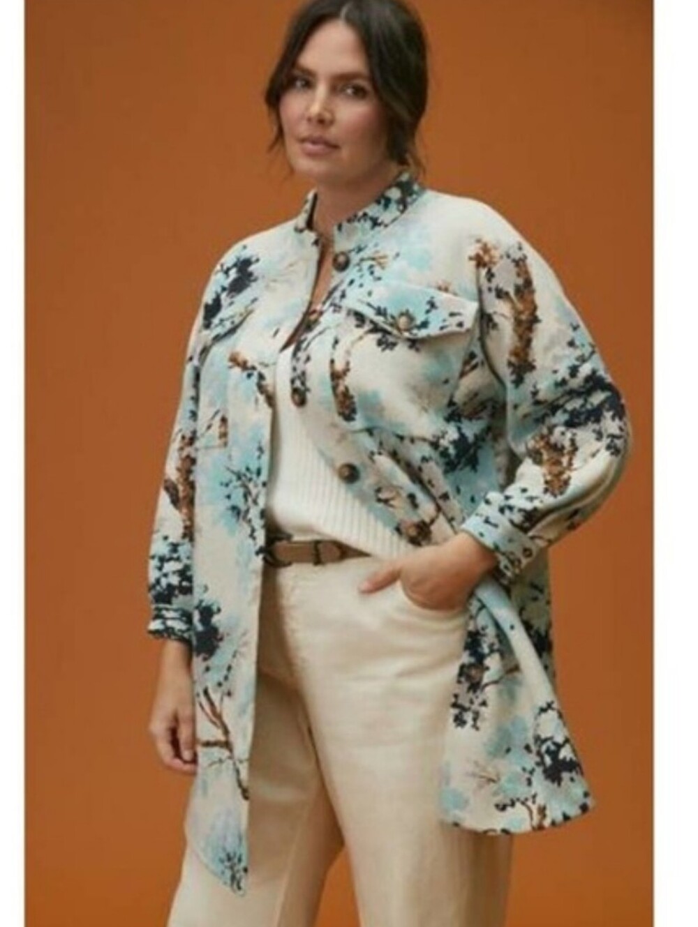 Anthropologie Field Flower Wool Shirt Jacket Coat Tree Floral Womens Size 3X